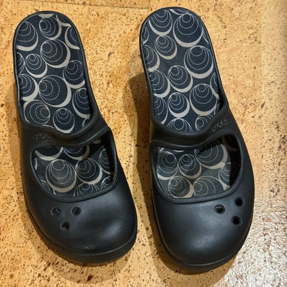 Crocs Frances Mary Jane Black Wedge Heel Slip On Mules Women's Sandals Size 8 - Picture 2 of 14